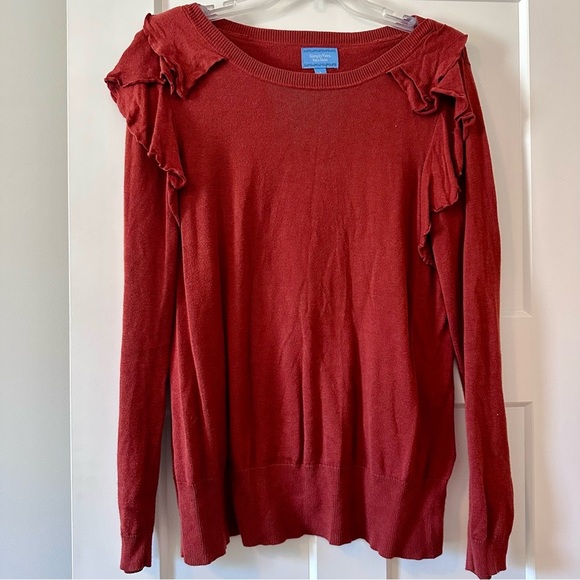 Vera Wang Sweaters - Vera by Vera Wang Rust Ruffle Shoulder Sweater Size Large